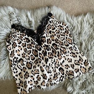 Print and Lace V-Neck Cami